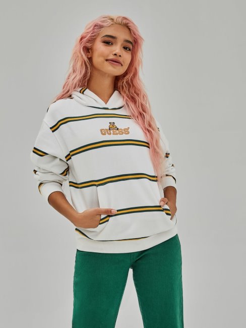 Sweat à Capuche Rayé Blanc Multi Guess