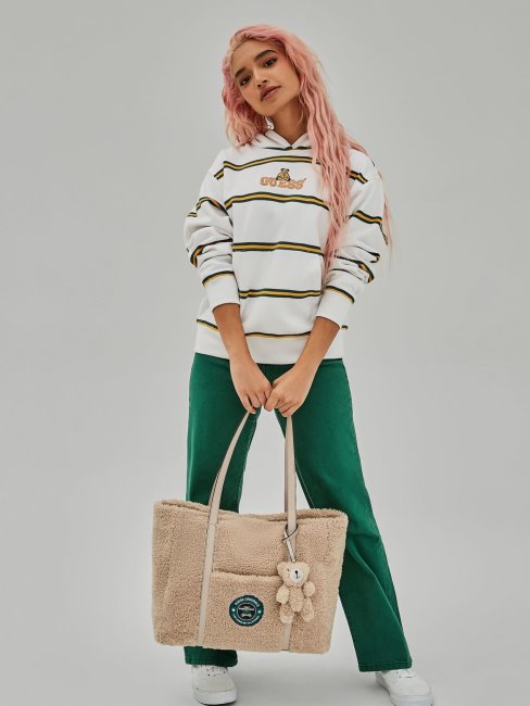 Sweat à Capuche Rayé Blanc Multi Guess