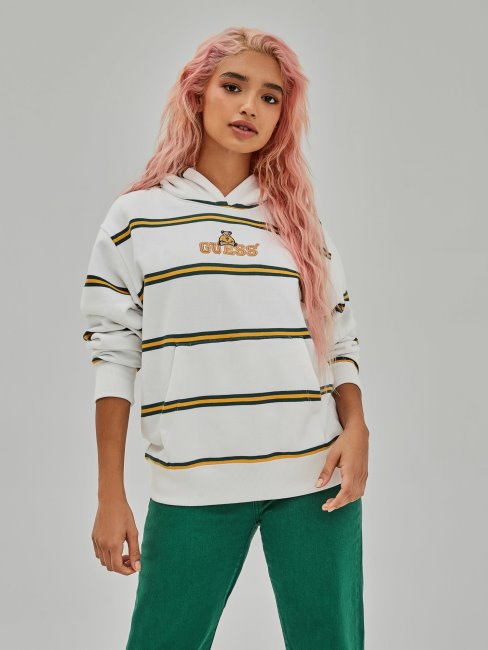 Sweat à Capuche Rayé Blanc Multi Guess