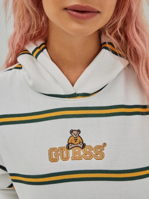 Sweat à Capuche Rayé Blanc Multi Guess