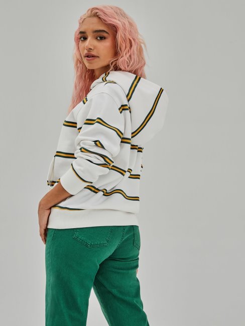 Sweat à Capuche Rayé Blanc Multi Guess