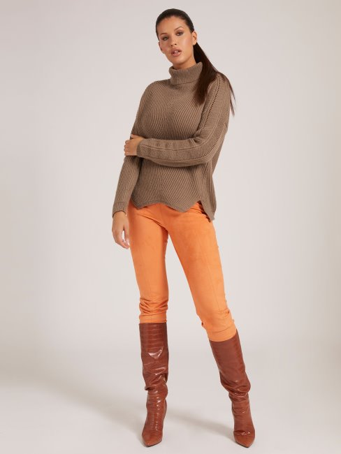 Pull Guess Marron à Col Roulé
