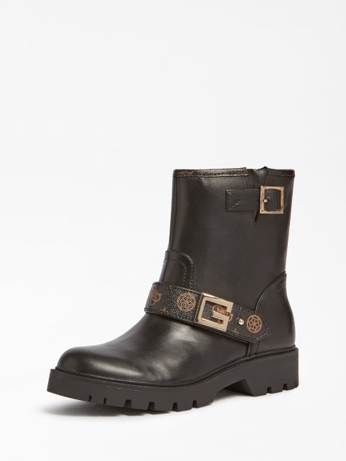 Guess Ragner Botte De Motard En Cuir Véritable Marron