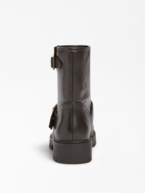 Guess Ragner Botte De Motard En Cuir Véritable Marron