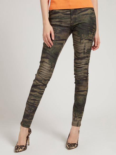 Pantalon Skinny Fit Imprimé All-over Vert Multi Guess