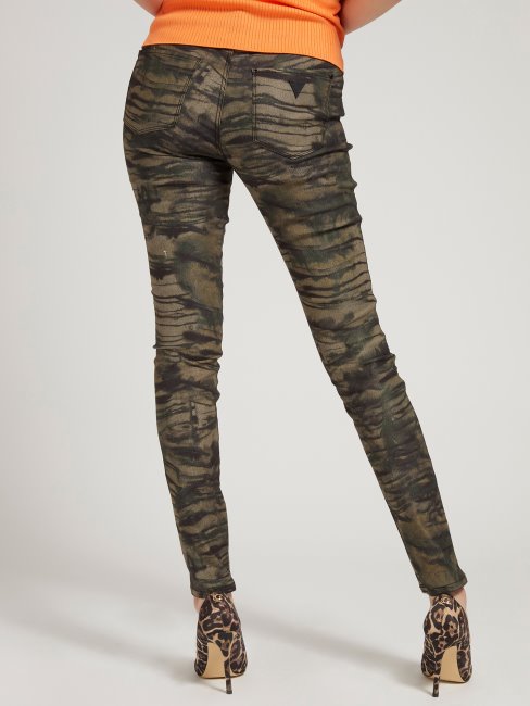 Pantalon Skinny Fit Imprimé All-over Vert Multi Guess