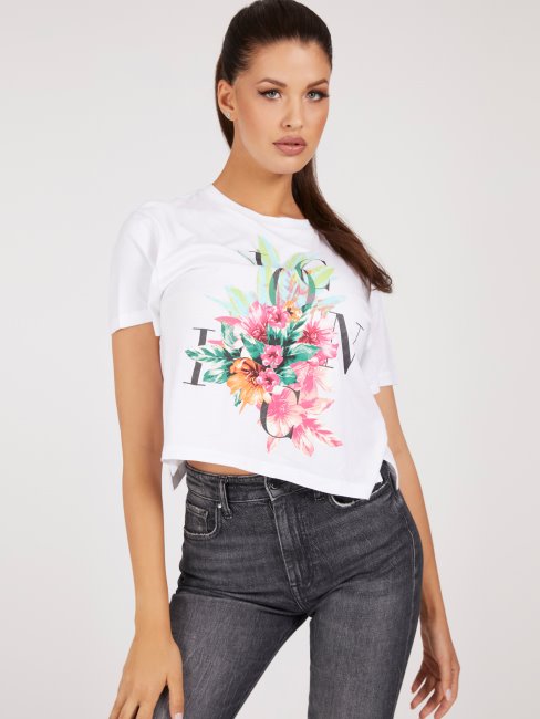 T-shirt Crop Icon Logo Guess Blanc
