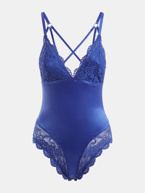 Guess Body En Satin Bleu Dentelle