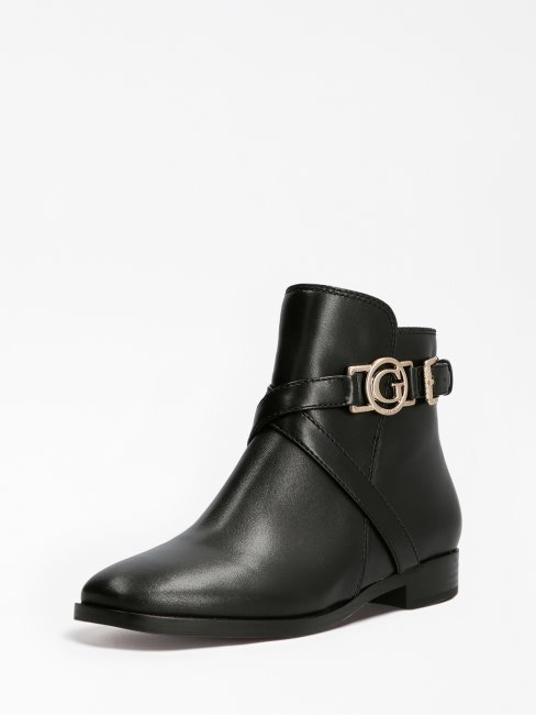 Bottines Floriza En Cuir Véritable Noir Guess