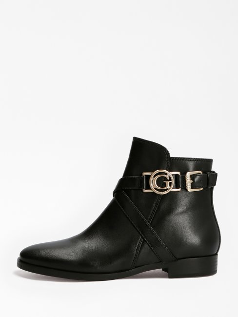 Bottines Floriza En Cuir Véritable Noir Guess