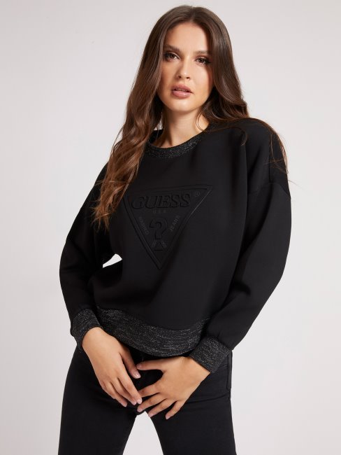 Sweat Noir En Scuba à Logo Triangle Guess