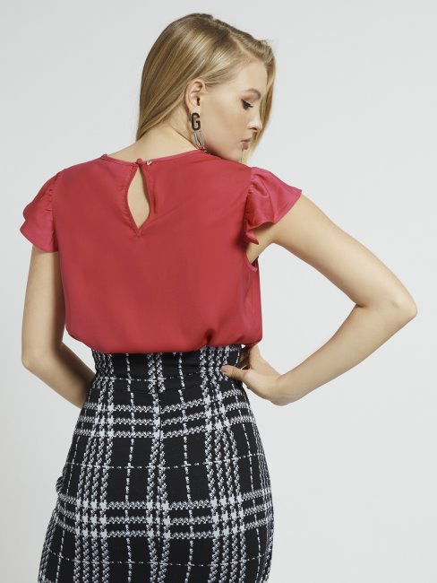 Guess Top Rose à Volants En Satin