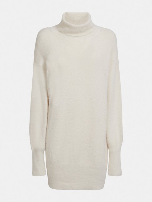 Guess Robe En Maille à Col Montant Blanc