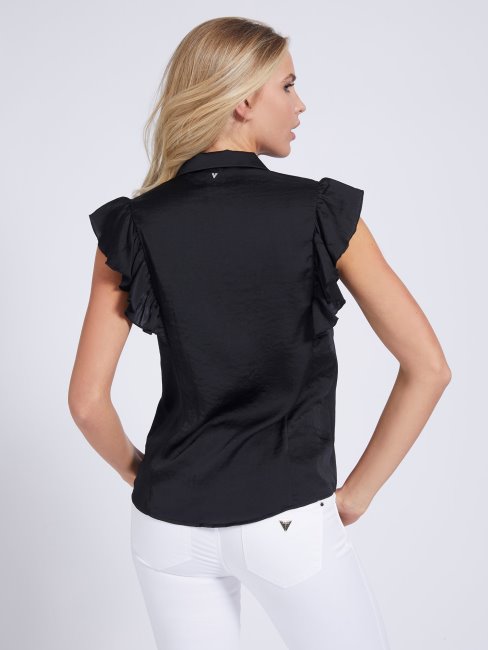 Chemise En Satin Imprimé All Over Guess Noir