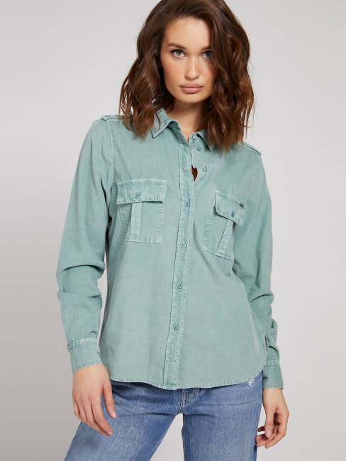 Chemise Bleu Sarcelle Poches Devant Guess