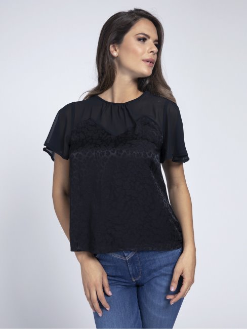 Top Jacquard Noir Animalier Guess