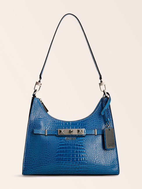 Sac Porté épaule Imprimé Croco Raphie Guess Bleu
