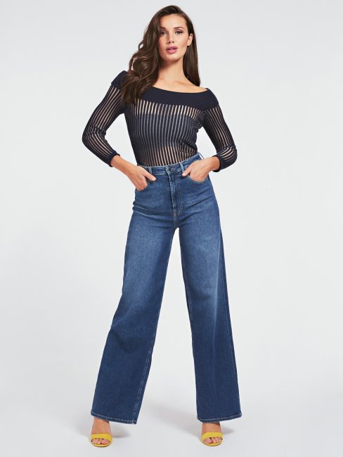 Pull En Coton Mélangé à épaules Dénudées Bleu Multi Guess