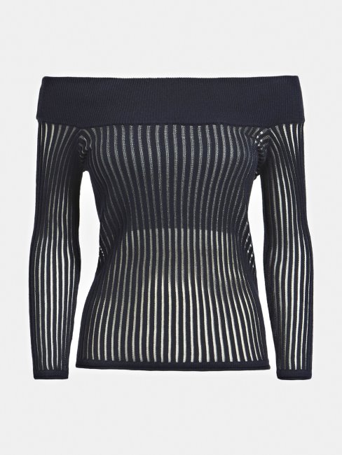 Pull En Coton Mélangé à épaules Dénudées Bleu Multi Guess