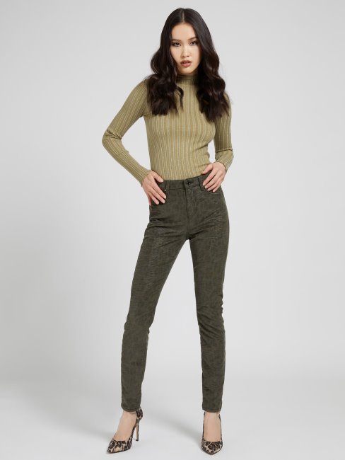 Pull Col Roulé En Viscose Mélangée Vert Guess