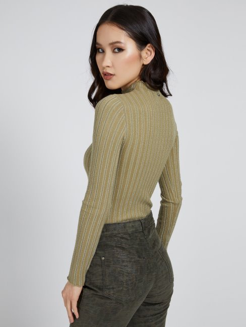 Pull Col Roulé En Viscose Mélangée Vert Guess