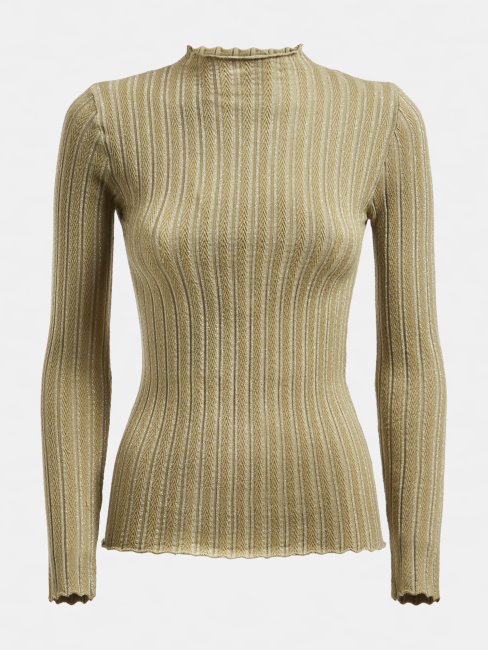 Pull Col Roulé En Viscose Mélangée Vert Guess