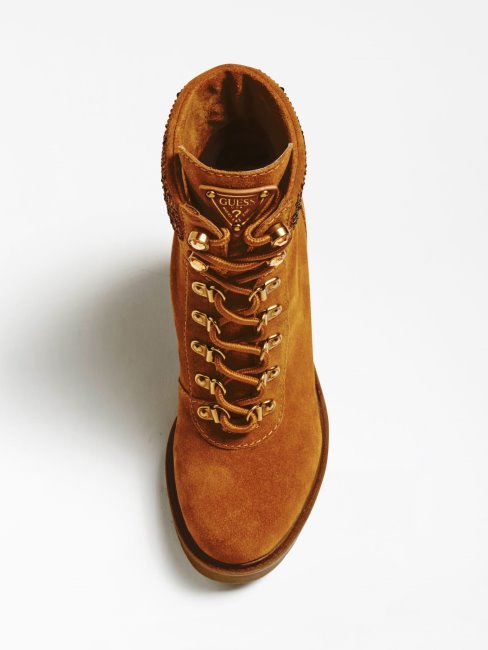 Guess Gelyn Bottine En Cuir Véritable Marron