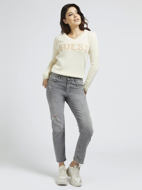 Guess Pull Logo Devant Blanc