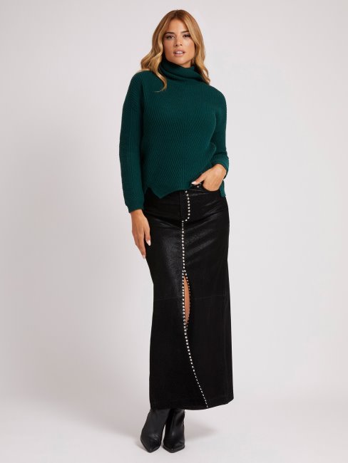 Jupe Noire En Similicuir à Clous Guess