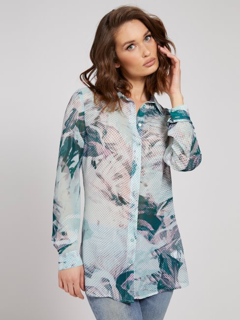 Chemise à Imprimé All Over Guess Nuances De Bleu