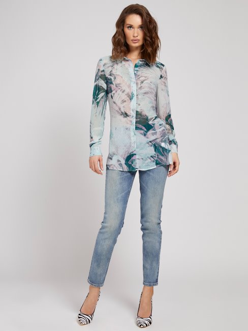 Chemise à Imprimé All Over Guess Nuances De Bleu
