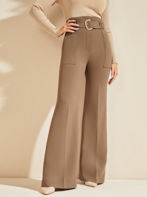 Guess Marciano Pantalon Large Ceinturé Marron