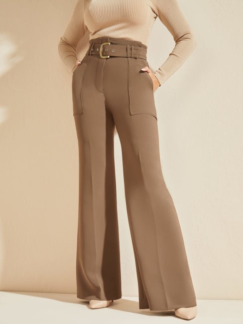 Guess Marciano Pantalon Large Ceinturé Marron