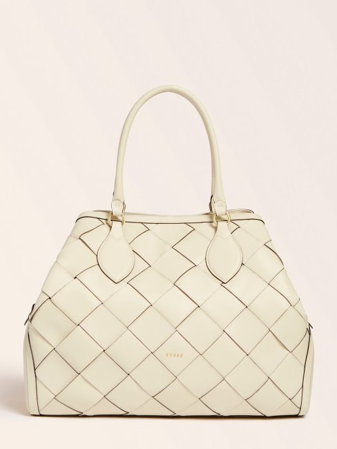 Sac à Main Giorgia Large Luxe En Cuir Véritable Blanc Guess