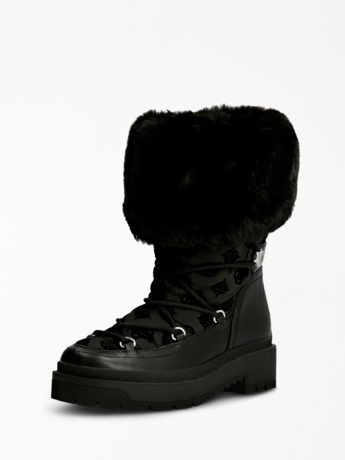 Guess Bottines Noires En Fausse Fourrure Larya