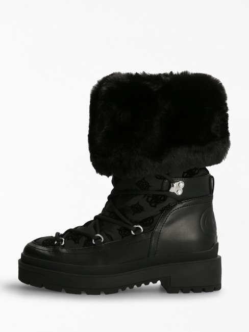 Guess Bottines Noires En Fausse Fourrure Larya