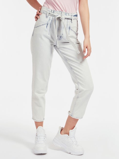Guess Pantalon En Denim Coupe Décontractée Ceinturé Bleu Clair