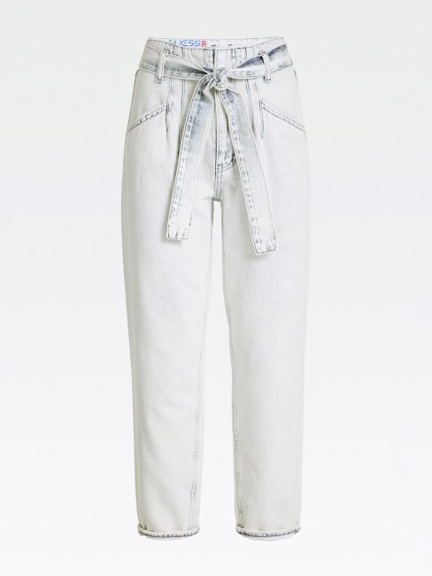 Guess Pantalon En Denim Coupe Décontractée Ceinturé Bleu Clair