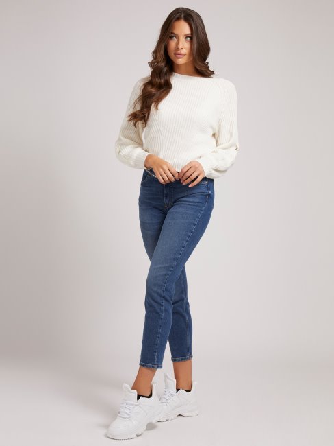 Pull Blanc En Laine Mélangée à Côtes Guess