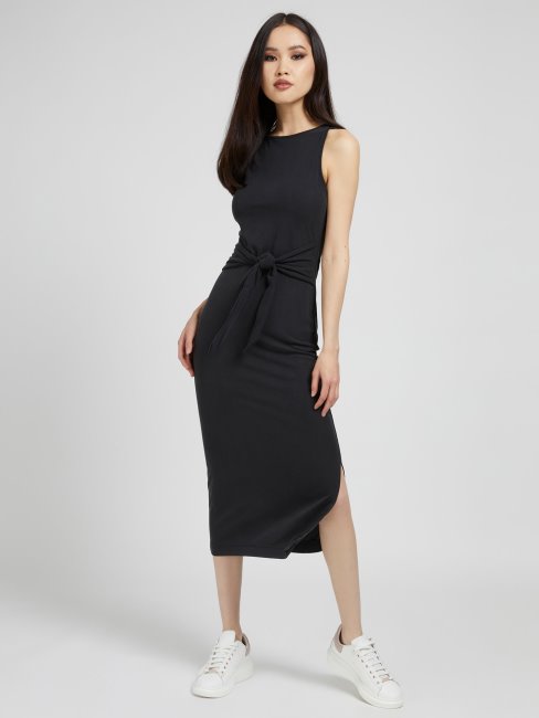 Robe Guess Noire Ceinturée Côtelée