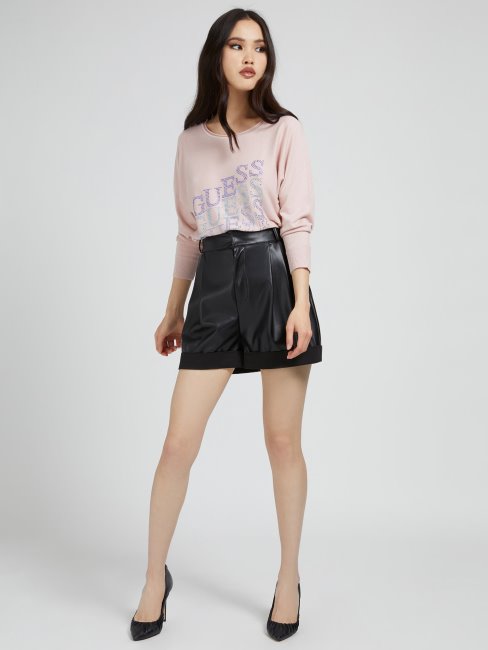 Pull Guess Logo Strass Rose Clair