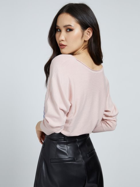 Pull Guess Logo Strass Rose Clair