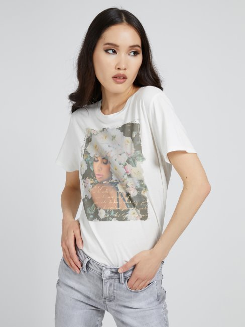 T-shirt Imprimé à L'avant Blanc Guess
