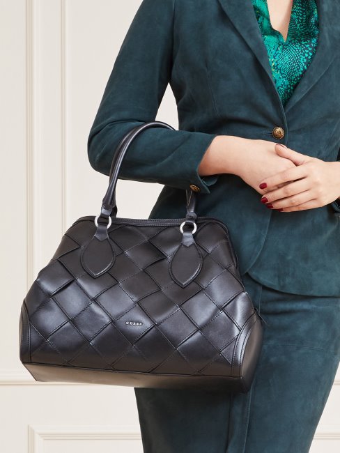 Sac à Main Guess En Cuir Véritable Giorgia Luxe Noir