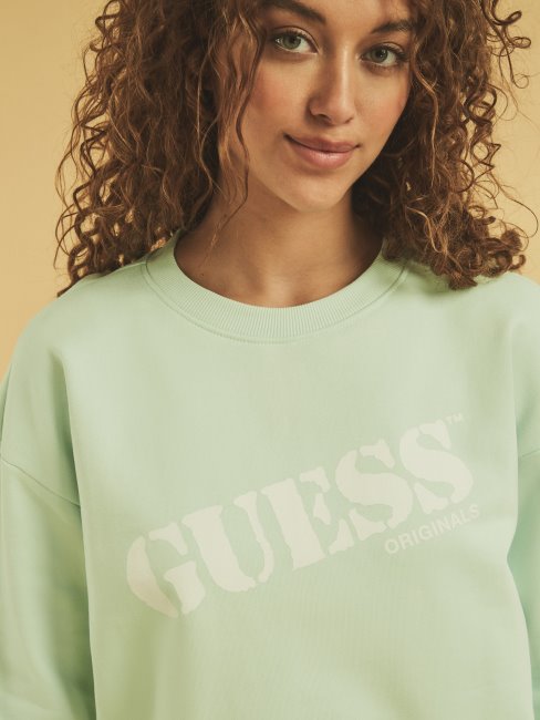 Sweat Vert à Logo Devant Guess