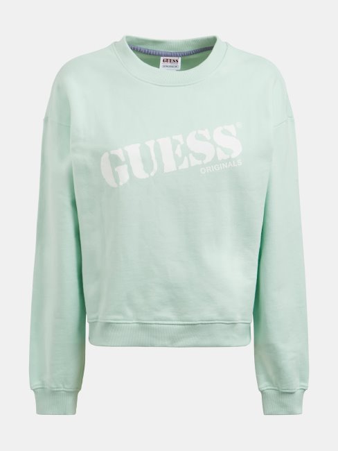 Sweat Vert à Logo Devant Guess