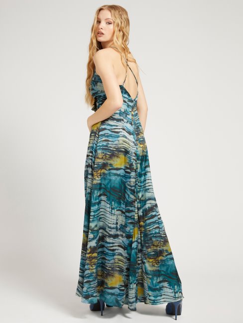 Robe Longue Bleu Multi Imprimé Guess