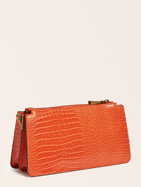 Guess Mini Sac à Bandoulière Raphie Orange Imprimé Croco