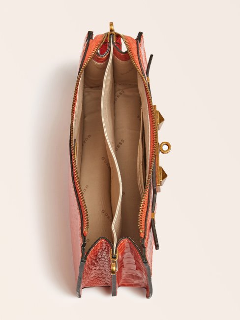 Guess Mini Sac à Bandoulière Raphie Orange Imprimé Croco