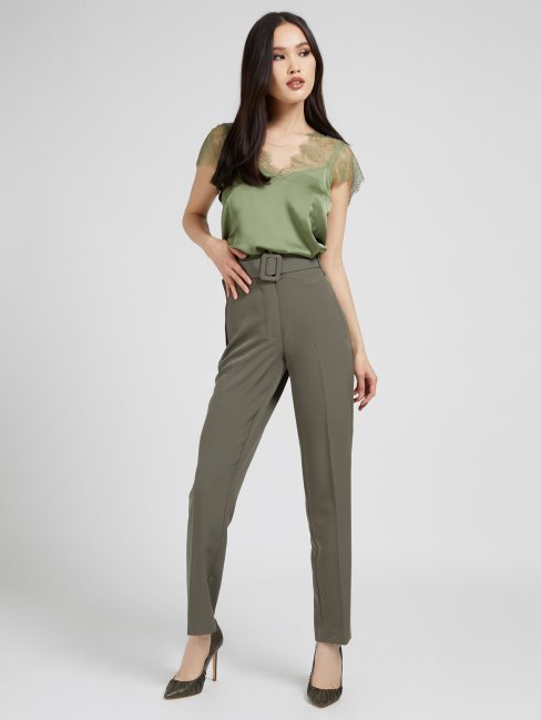 Détails En Dentelle Haut En Satin Vert Guess